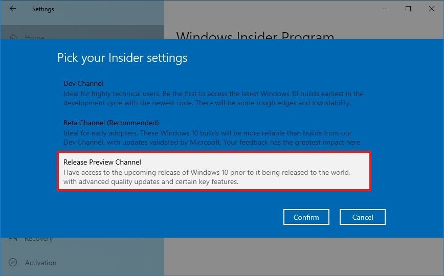 Release Preview Channel for Windows 10