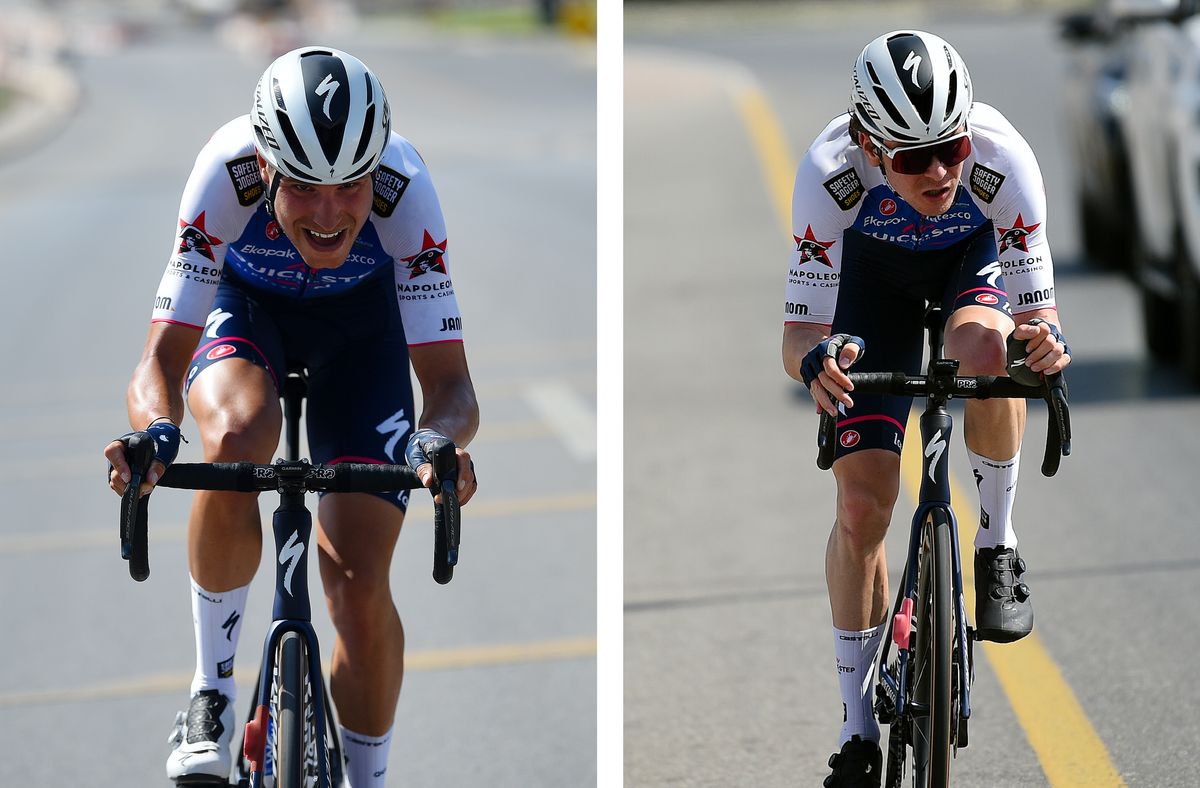 MUSCAT, OMAN - FEBRUARY 13: Fausto Masnada of Italy and Team Quick-Step - Alpha Vinyl competes in the breakaway during the 11th Tour Of Oman 2022 - Stage 4 a 119,5km stage from Al Sifah to Mucat / #TourofOman / on February 13, 2022 in Muscat, Oman. (Photo by Dario Belingheri/Getty Images)