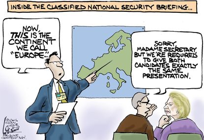 Political cartoon US Hillary's National Security briefing