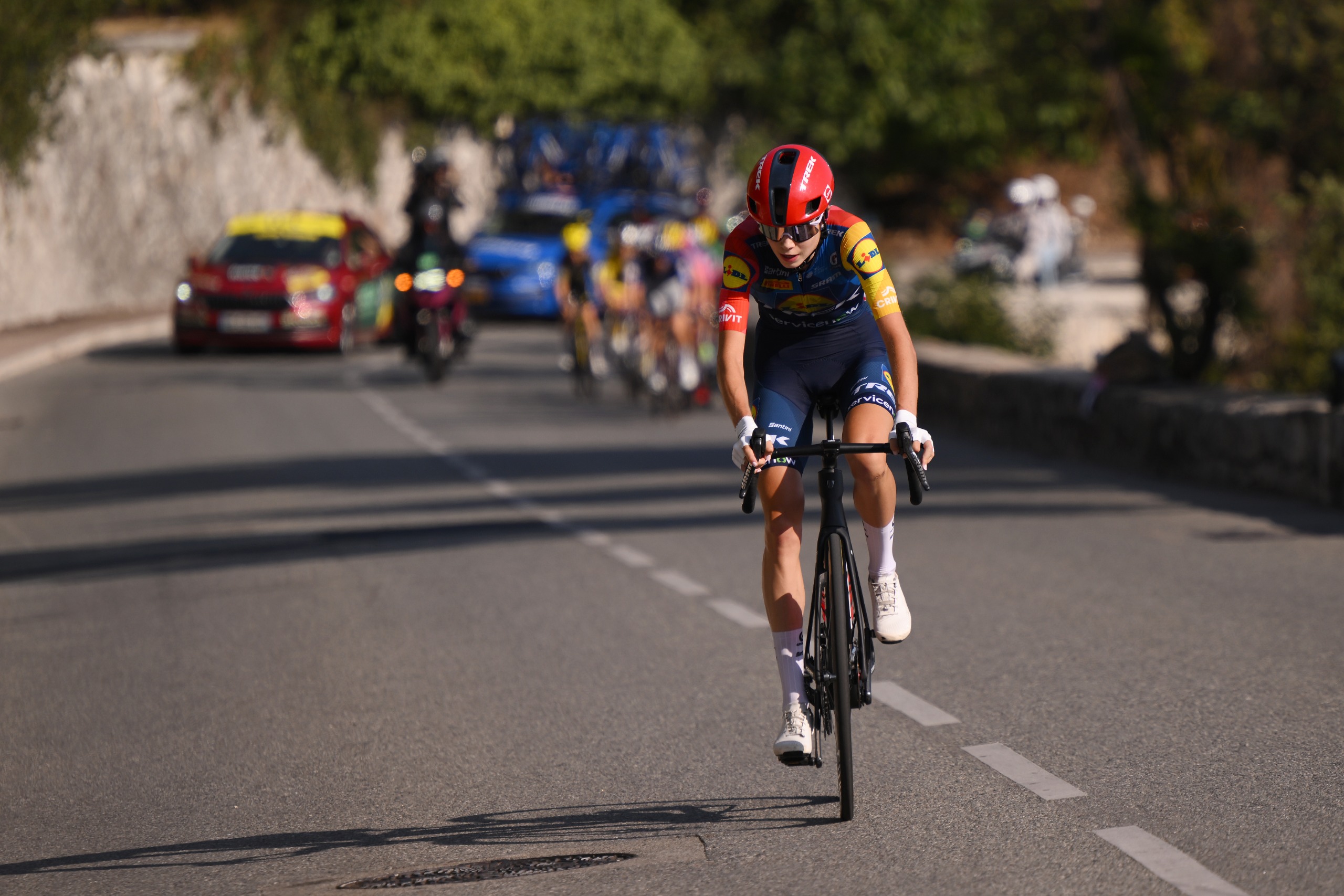 Isabella Holmgren of Canada and Team Lidl - Trek attacks in the breakaway during the Tour de France Femmes 2026 on stage 9