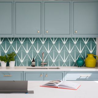kitchen with eucalyptus wall tiles
