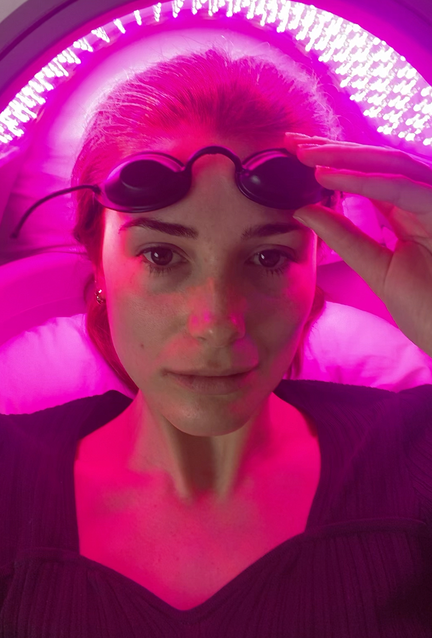 Beauty editor Eleanor testing the Dermalux LED