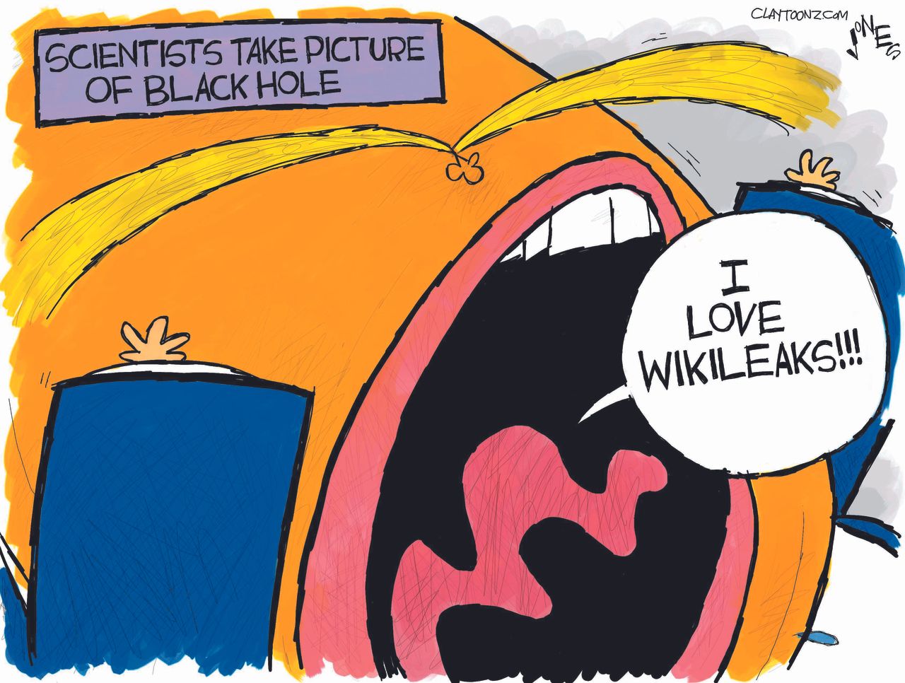 Political Cartoon U.S. Trump Black hole WikiLeaks Julian Assange