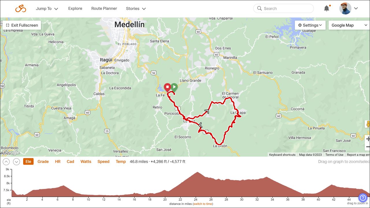 map of a ride in Colombia