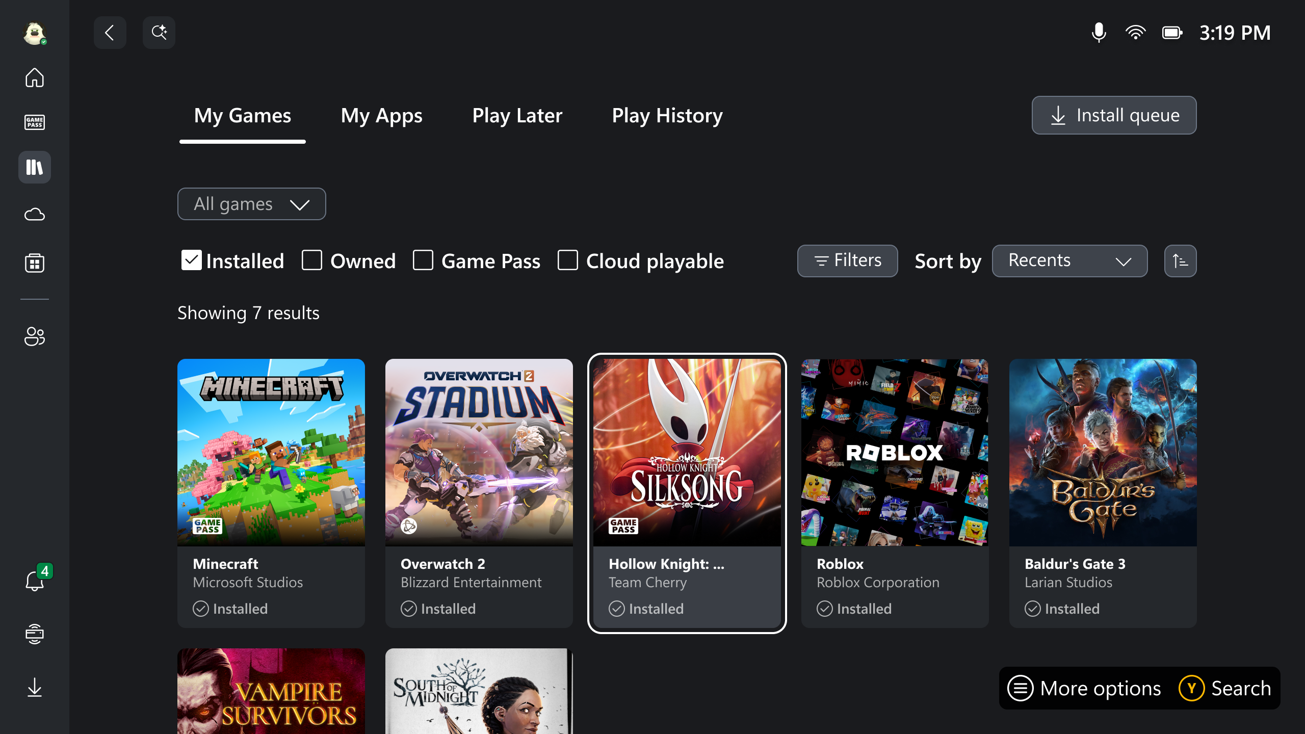 UI on the Asus ROG Xbox Ally and Ally X