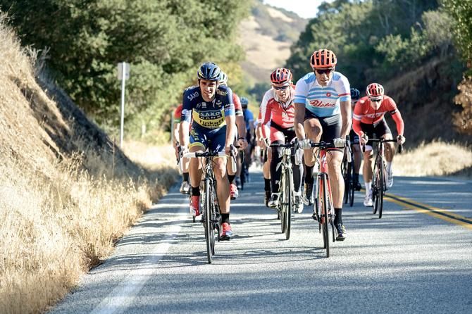 Alberto Contador (Saxo Bank) took time out to ride with the Specialized staff
