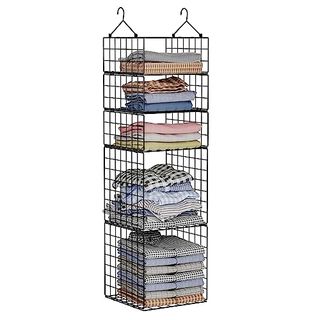 X-Cosrack Hanging Closet Organizer and Storage 5 Tier Closet Hanging Shelves for Handbags & Adjustable Collapsible Hanging Clothes Sweaters Closet Organizer Metal Shelves for Bedroom Cabinet