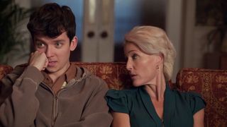 Asa Butterfield as Otis and Gillian Anderson as Otis's mother Jean in Netflix's 'Sex Education'