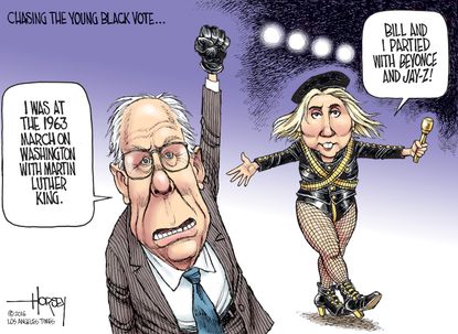 Political Cartoon U.S. Bernie Hillary 2016