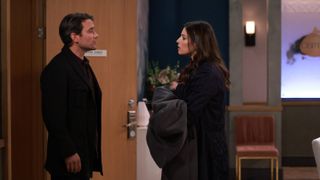 Dominic Zamprogna and Amanda Setton as Dante and Brook Lynn talking in General Hospital