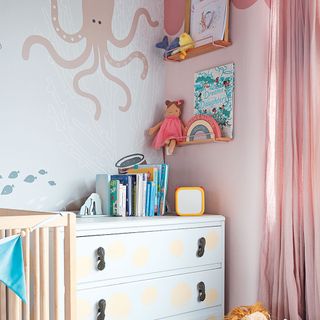 girls bedroom with octopus wall mural