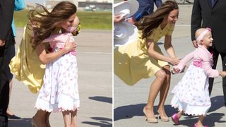 Two photos of Kate Middleton with a young fan in Canada
