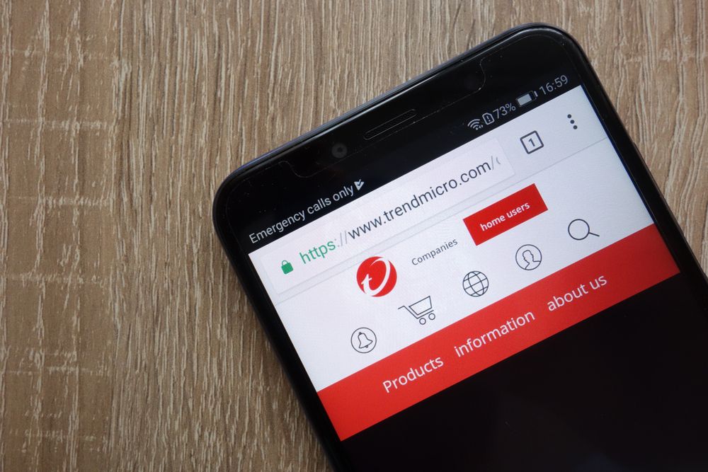Trend Micro website displayed on a smartphone device