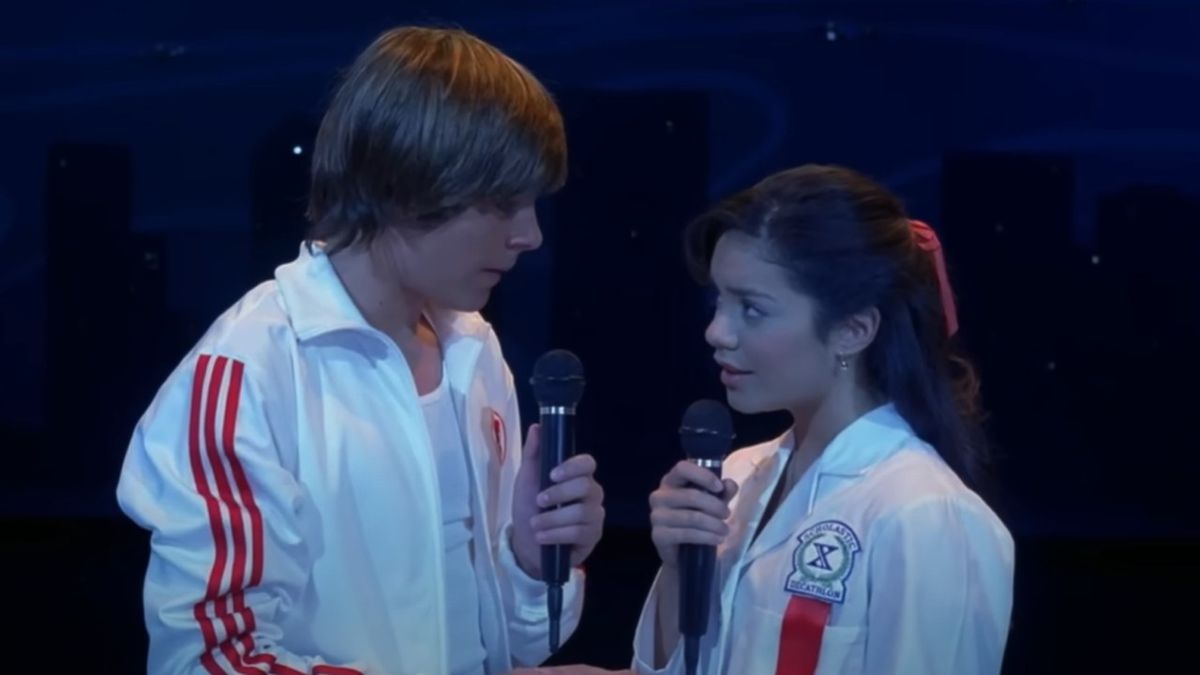 Troy and Gabriella singing Breaking Free in High School Musical.