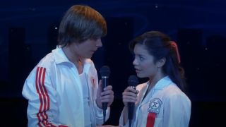 Troy and Gabriella singing Breaking Free in High School Musical.