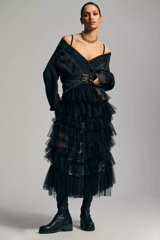 Sheer Trend 2023| By Anthropologie Ruffled Tulle Midi Skirt