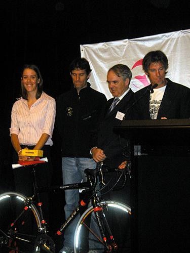 Jessie Maclean with Mark Webber, Senator Rod Kemp, and Phil Anderson