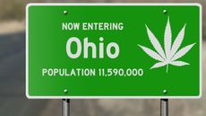 Green ohio road sign with marijuana leaf on it