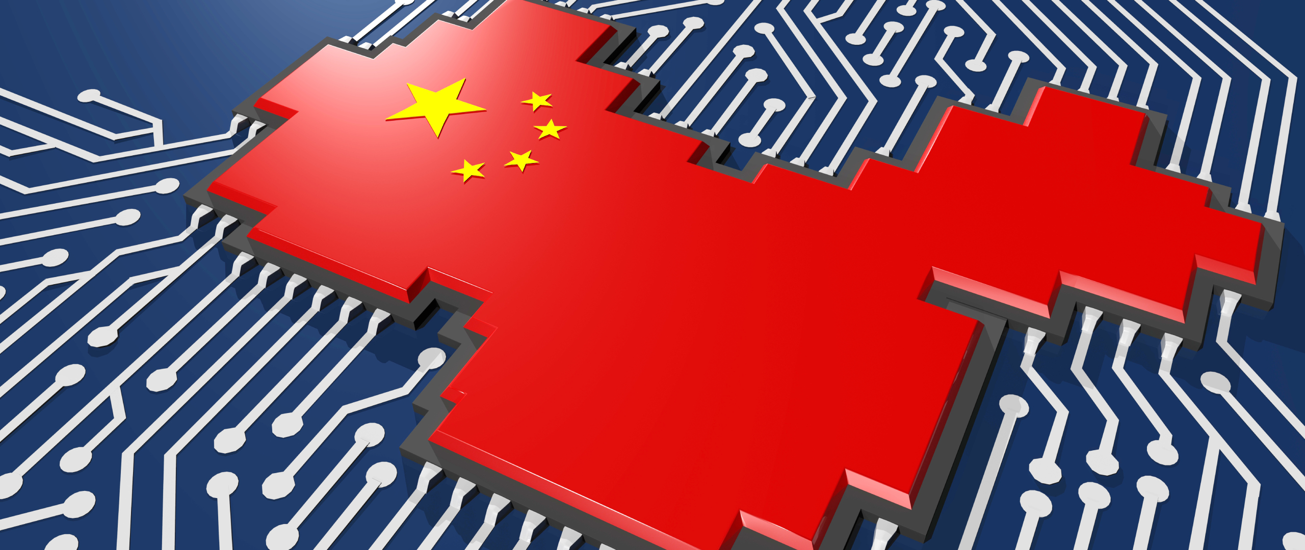 3D Render of a Microchip-shaped China on a board