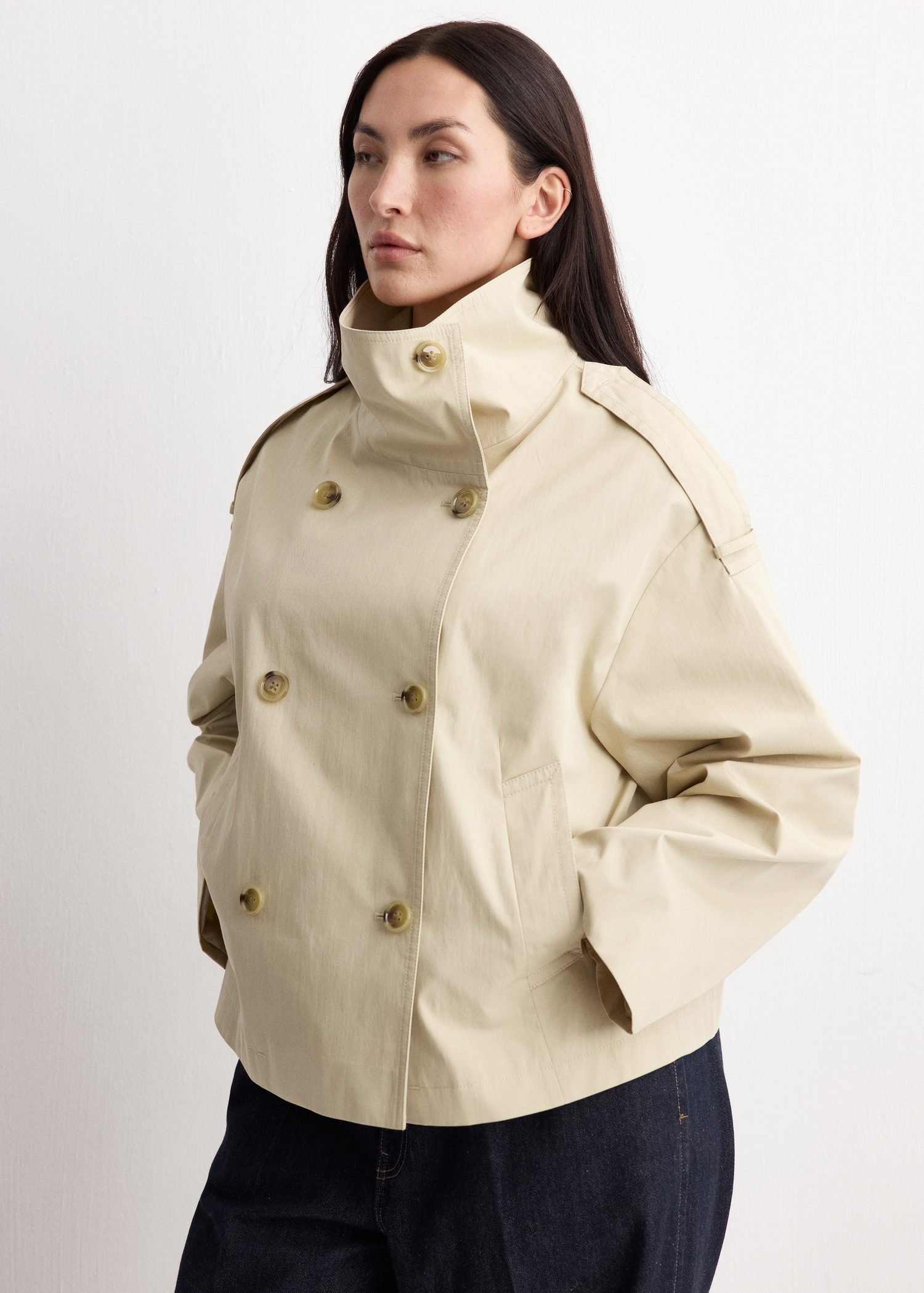 Double-Breasted Cropped Trench Coat - Women | Mango United Kingdom