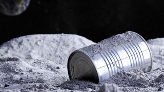 an illustration of a discarded tin can on the surface of the moon