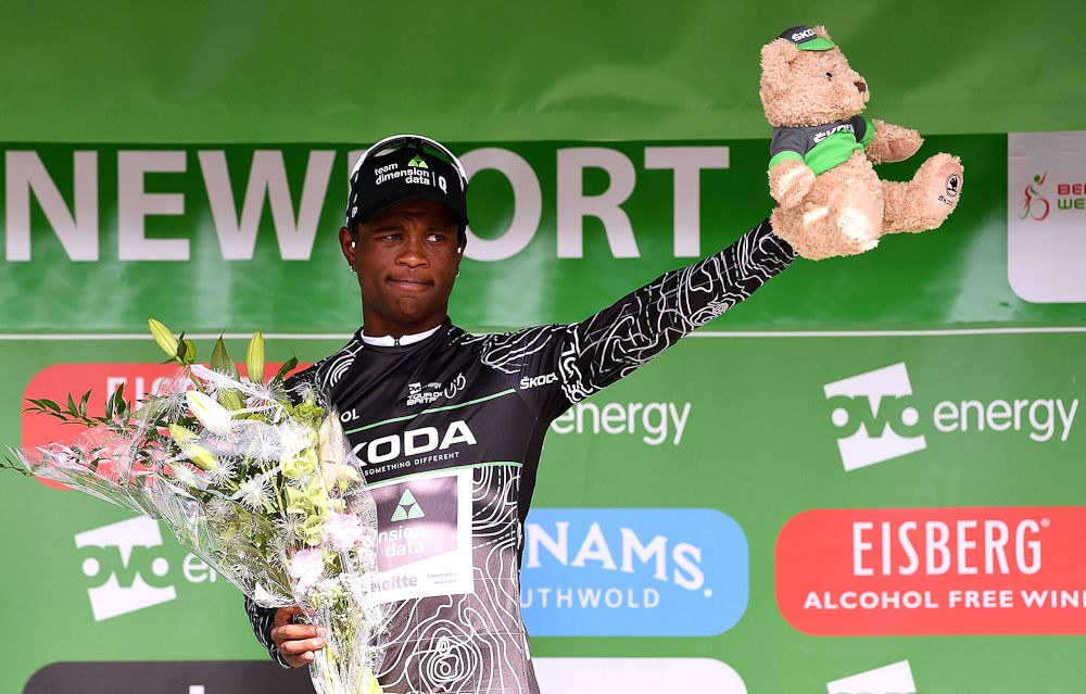 Nicholas Dlamini (Dimension Data) in the mountains jersey at the Tour of Britain