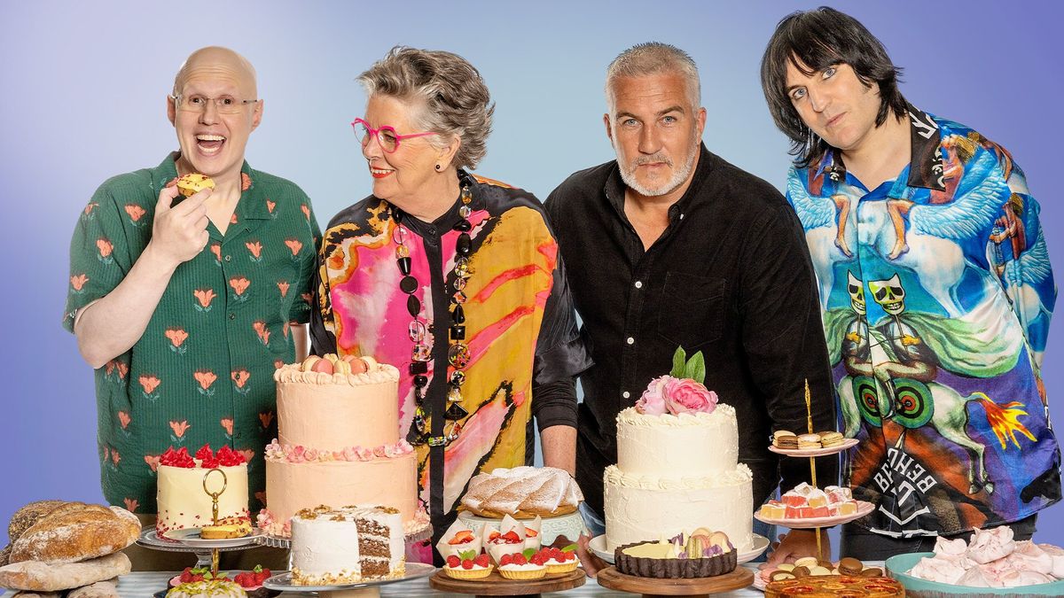 Matt Lucas, Prue Leith, Paul Hollywood and Noel Fielding in The Great British Baking Show