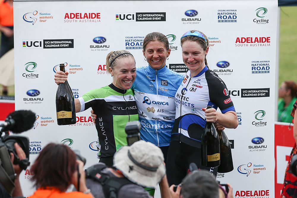 Santos Women's Tour final podium - Katrin Garfoot (Orica-AIS) takes the win