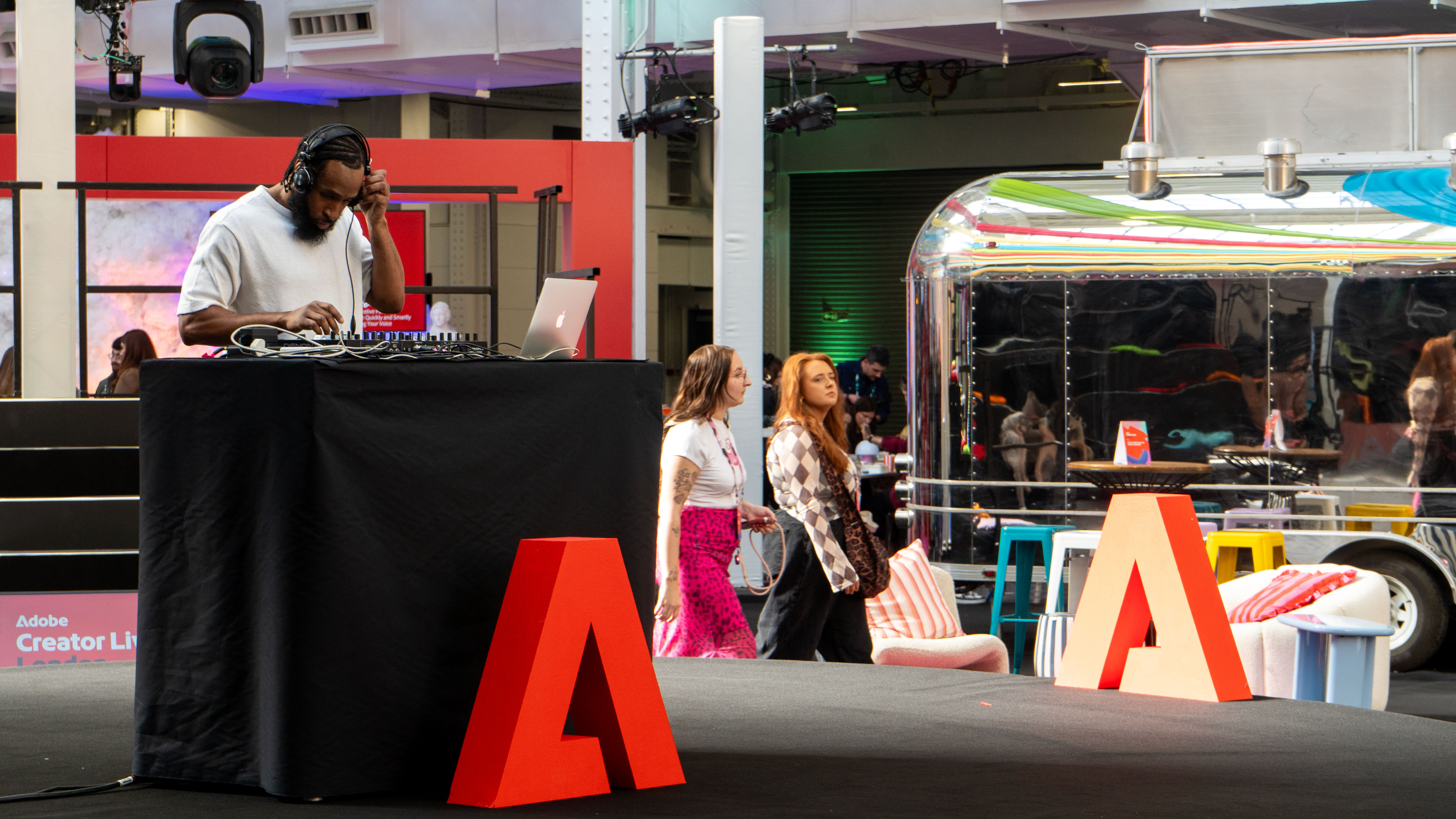 DJ playing set at Adobe Creator Live at Kensington Olympia