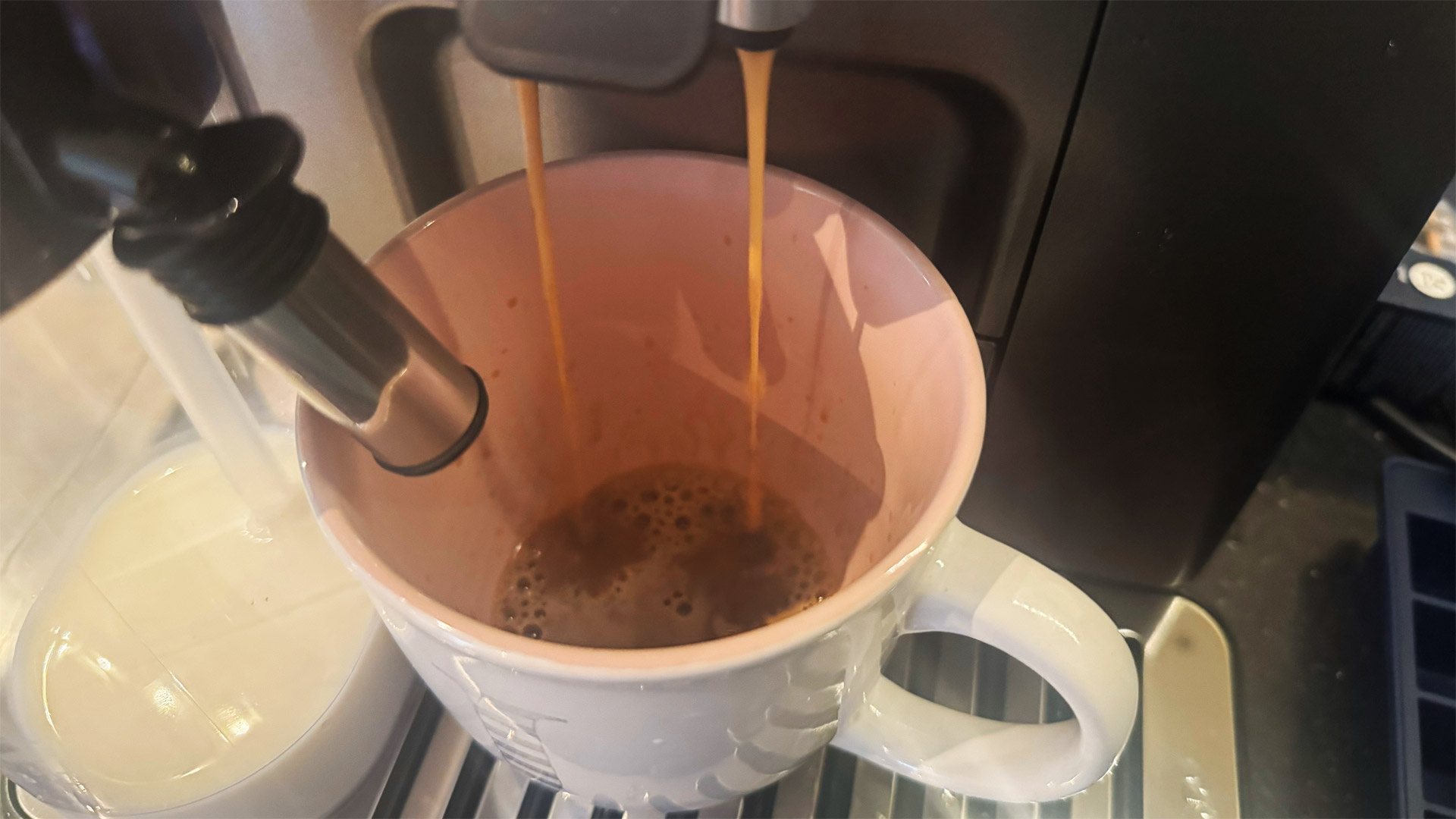 De’Longhi Eletta Explore making a cup of espresso