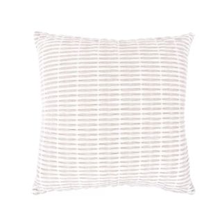 A white throw pillow with thin brown stripes