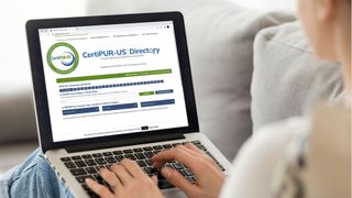 Man looking at CertiPUR-US website on a laptop