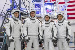 SpaceX Crew-5 astronauts are suited up and ready to participate in a crew equipment interface test (CEIT) at SpaceX headquarters in Hawthorne, California, on Aug. 13, 2022.