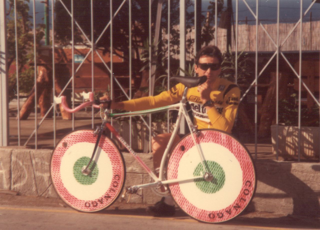 Italian themed disc wheels front and rear for Gianbattista Baronchelli in 1987