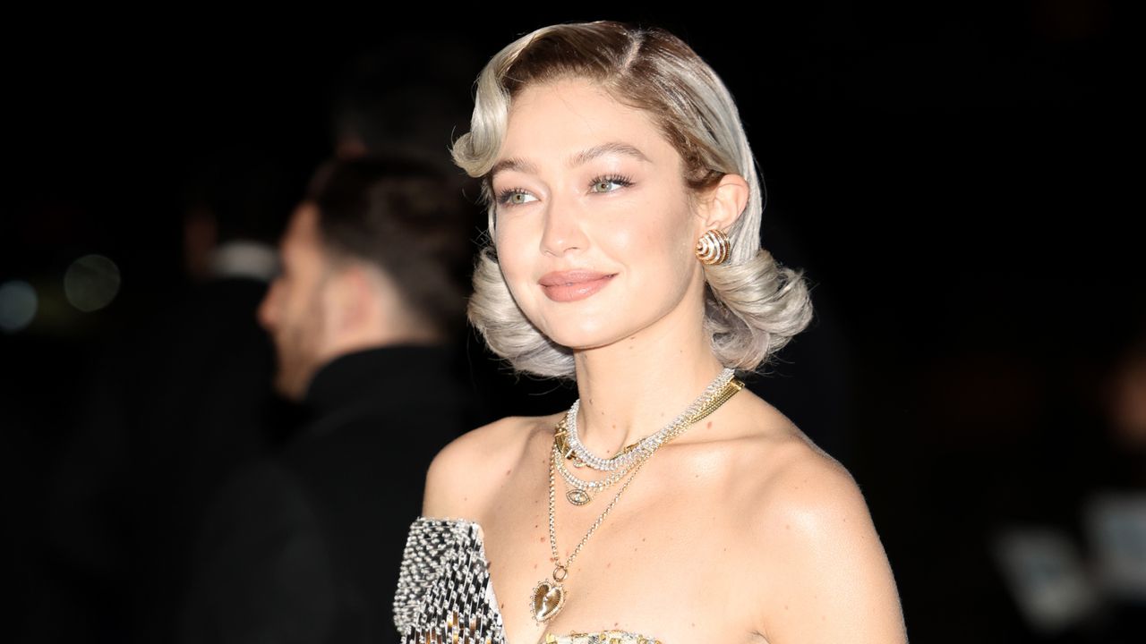 Gigi Hadid at paris fashion week with an ashy bob