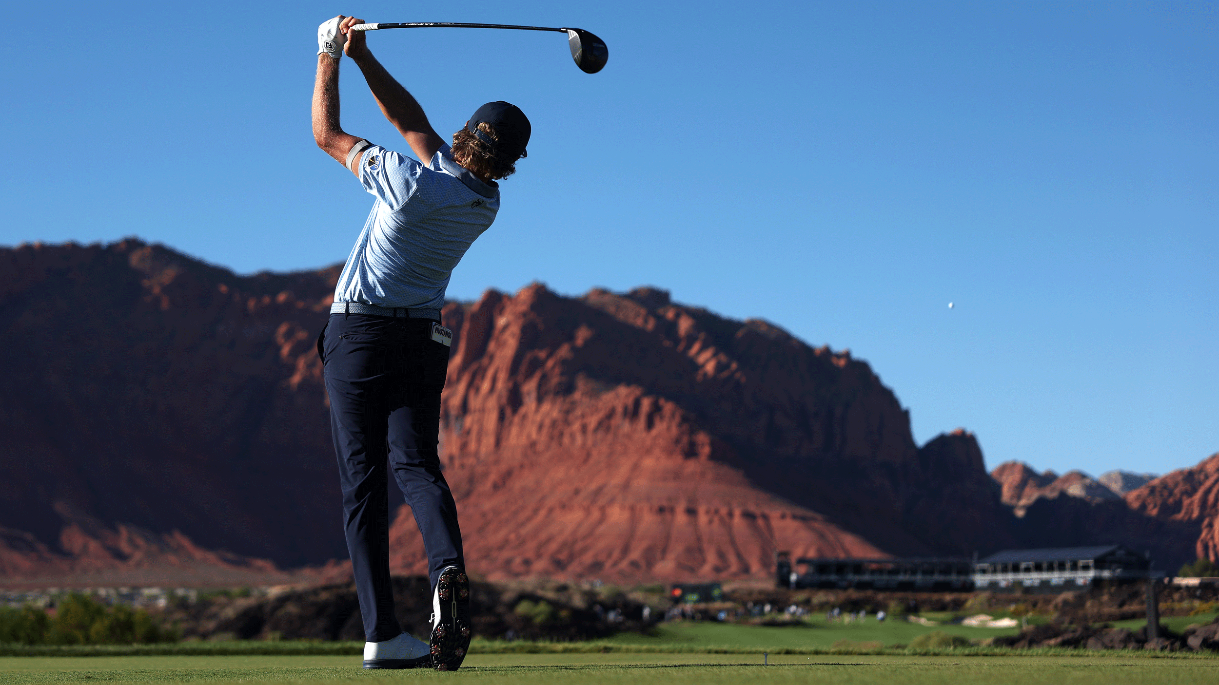 Austin Smotherman tees off during round three of the 2026 Bank of Utah Championship at Black Desert Resort