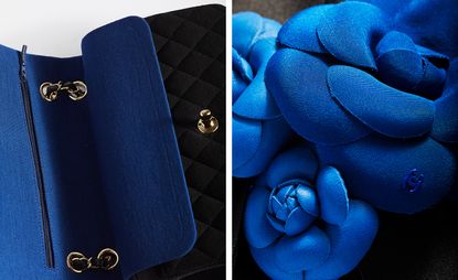 Céline proposes the most wishlisted Triumph handbag in royal blue.