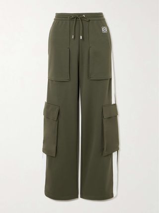 Striped Embroidered Tech-Jersey Straight-Leg Cargo Pants