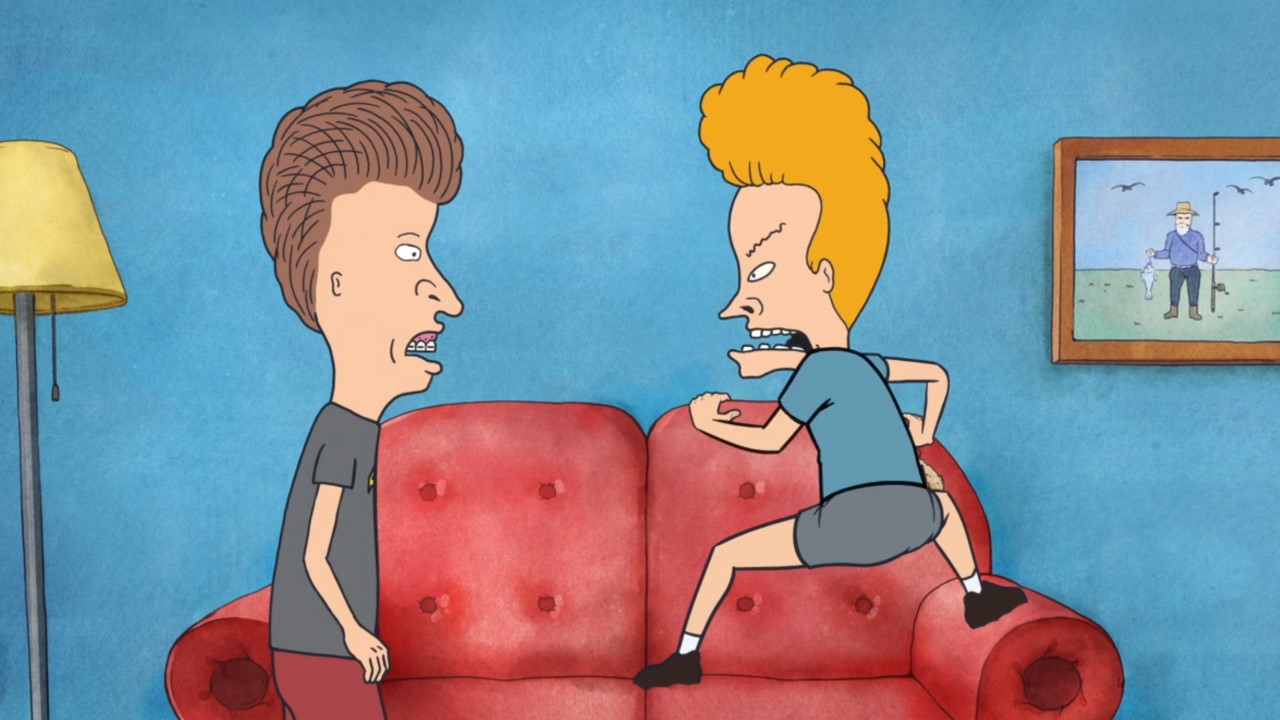 Beavis dancing on the sofa in Beavis and Butthead