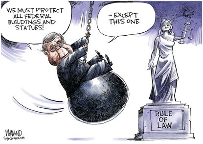 Political Cartoon U.S. Bill Barr statues law