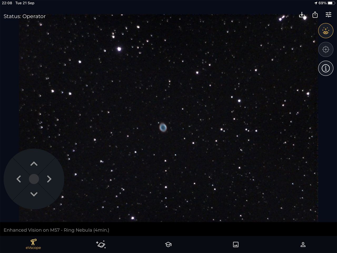 Screengrab of the Unistellar eVscope 2 smart telescope companion app interface