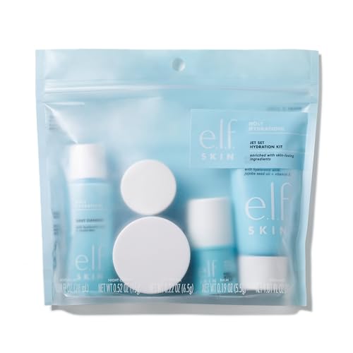 E.l.f. Skin Holy Hydration! Jet Set Hydration Kit, Travel Friendly Hydrating Skincare Set, Face Cleanser, Balm, Moisturizer, Eye Cream 
Night Cream, Vegan 
Cruelty-Free