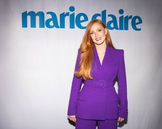 Jessica Chastain speaks to Kelly Carmichael and Nischelle Turner during a panel at Marie Claire's 2022 Power Trip summit.