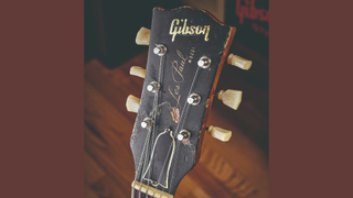 The headstock of Joe Bonamassa's vintage Les Paul guitar