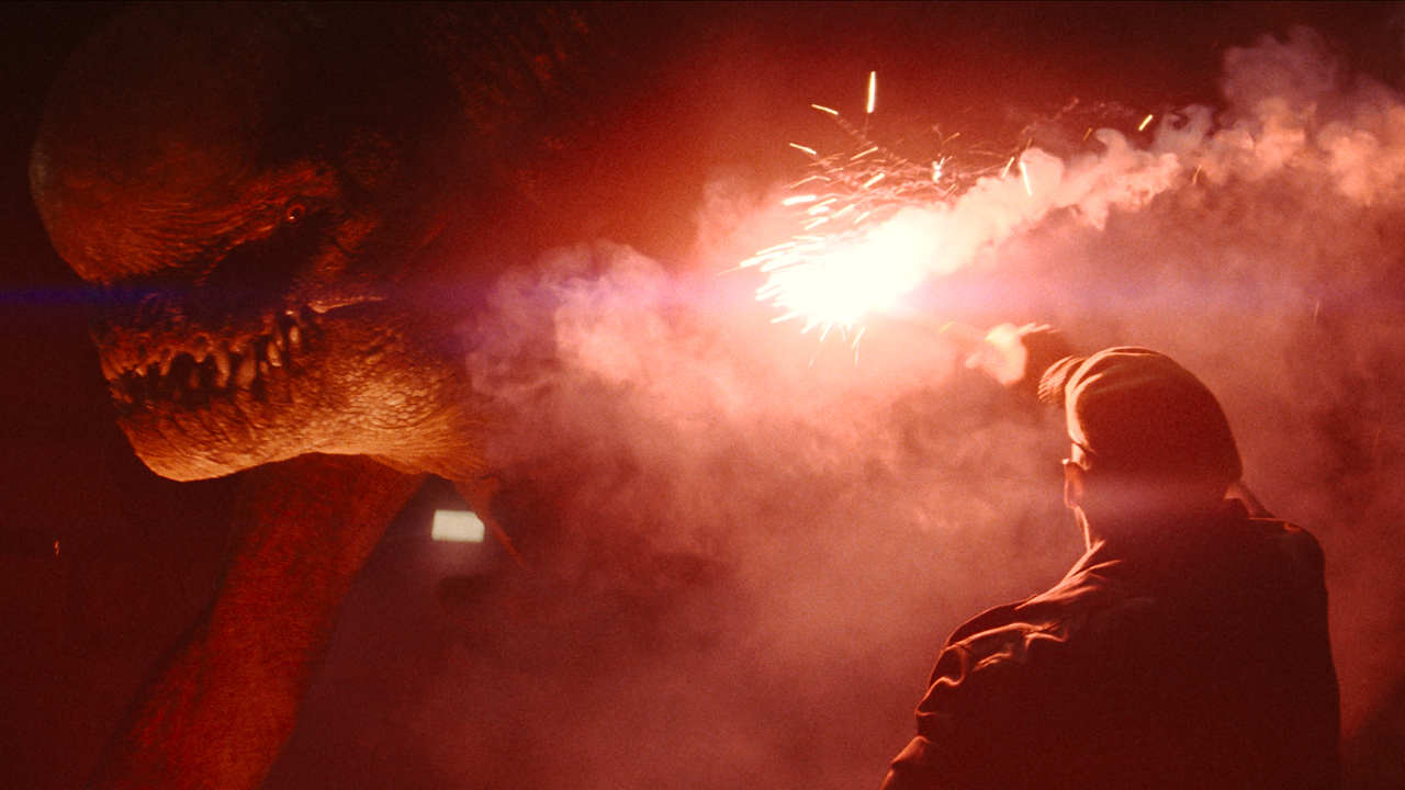 D-Rex in red light in Jurassic World: Rebirth