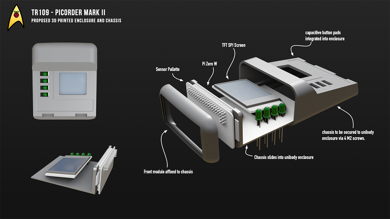 A rendered plan for the Tricorder's construction