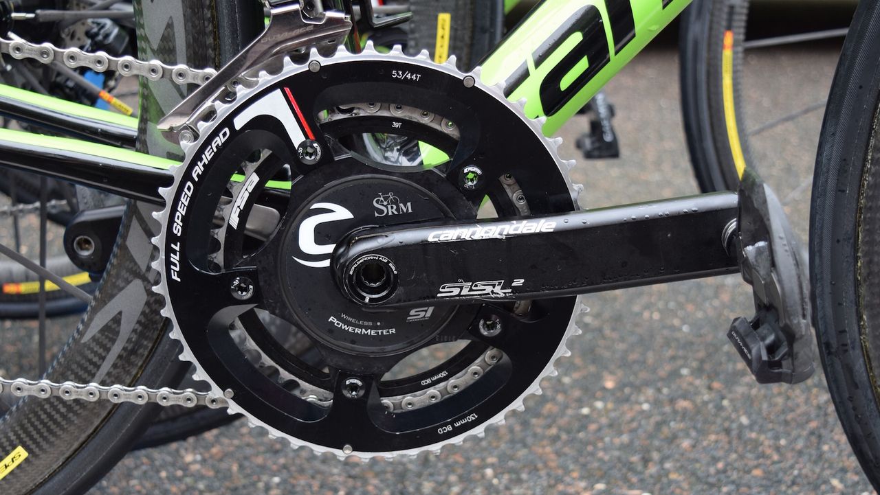 Talansky runs a 53/39T FSA chainrings, Cannondale's SISL cranks and a SRM powermeter