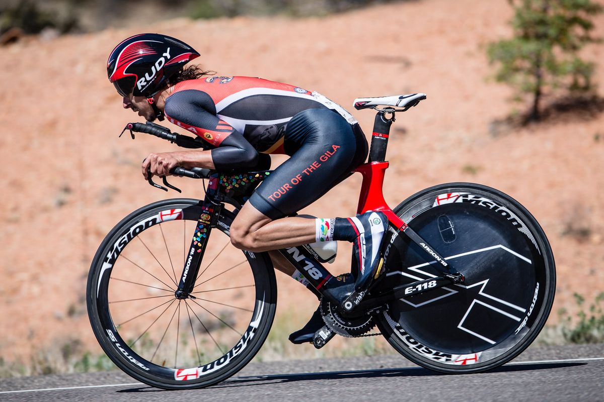 Lachlan Morton gets aero in the Tour of the Gila time trial