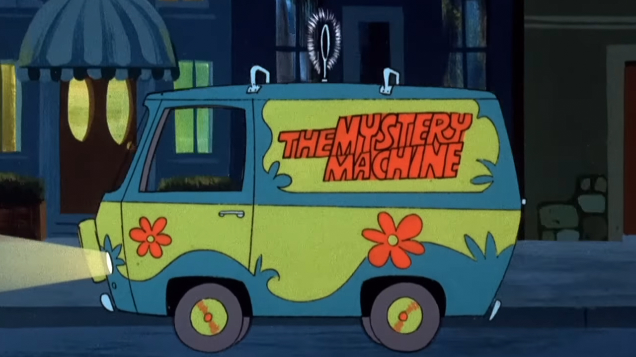 A side view of the Mystery Machine in Scooby Doo