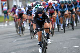 HARDENBERG NETHERLANDS AUGUST 25 Julia Soek of Netherlands and Team DSM leads The Peloton during the 23rd Simac Ladies Tour 2021 Stage 1 a 1344km stage from Zwolle to Hardenberg SLT2021 UCIWWT on August 25 2021 in Hardenberg Netherlands Photo by Luc ClaessenGetty Images